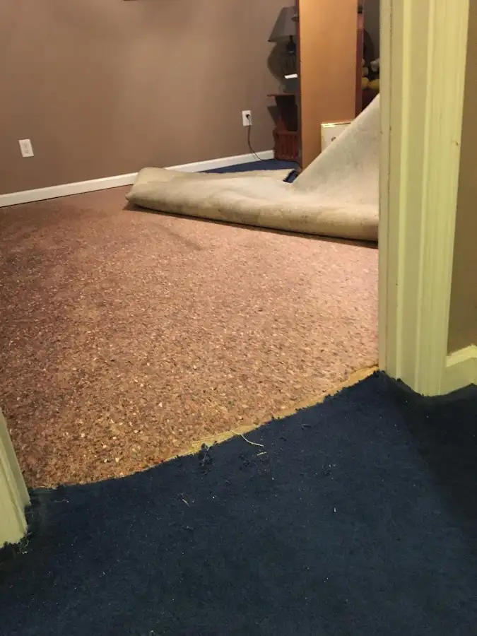 Carpet pad removal revealing water damage during Drying & Dehumidification in Black Jack